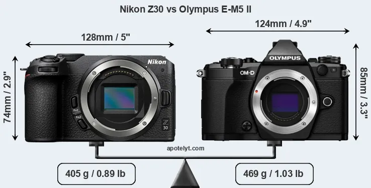 Size Nikon Z30 vs Olympus E-M5 II