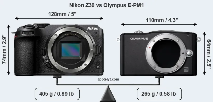 Size Nikon Z30 vs Olympus E-PM1