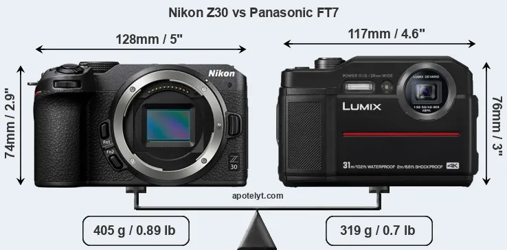 Size Nikon Z30 vs Panasonic FT7