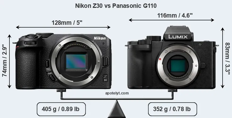Size Nikon Z30 vs Panasonic G110