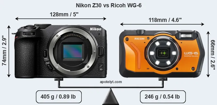 Size Nikon Z30 vs Ricoh WG-6