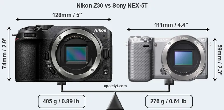 Size Nikon Z30 vs Sony NEX-5T