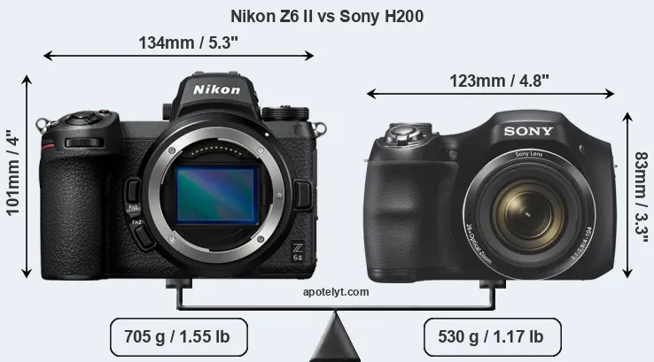 Size Nikon Z6 II vs Sony H200