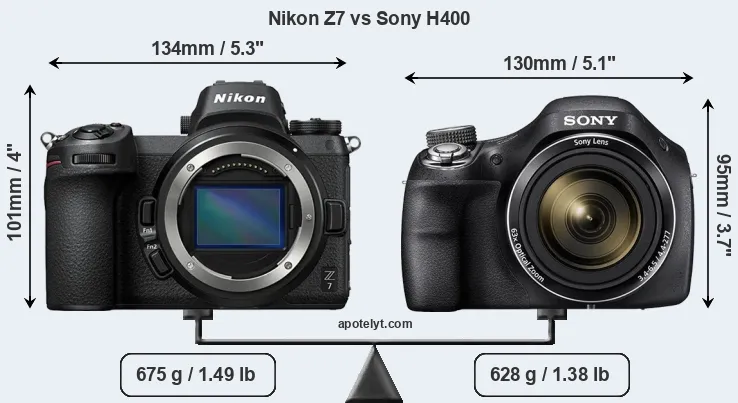 Size Nikon Z7 vs Sony H400