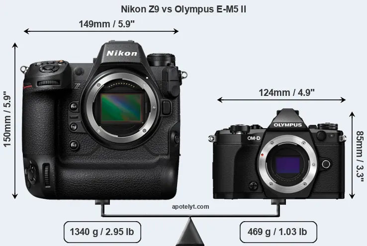 Size Nikon Z9 vs Olympus E-M5 II