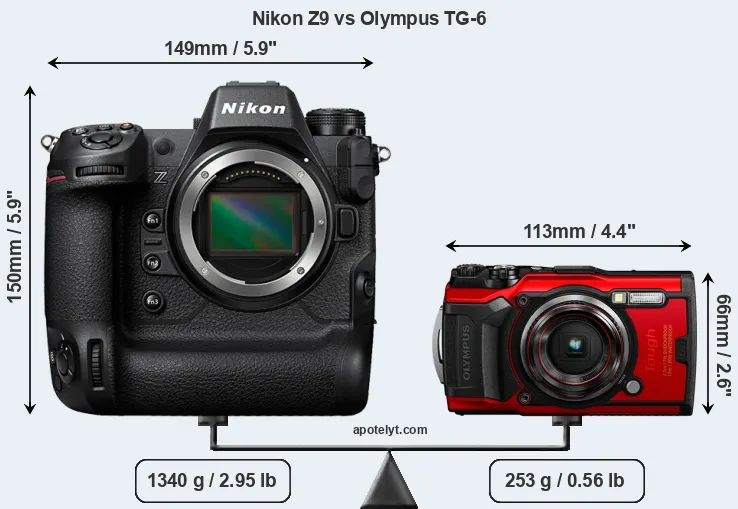 Size Nikon Z9 vs Olympus TG-6