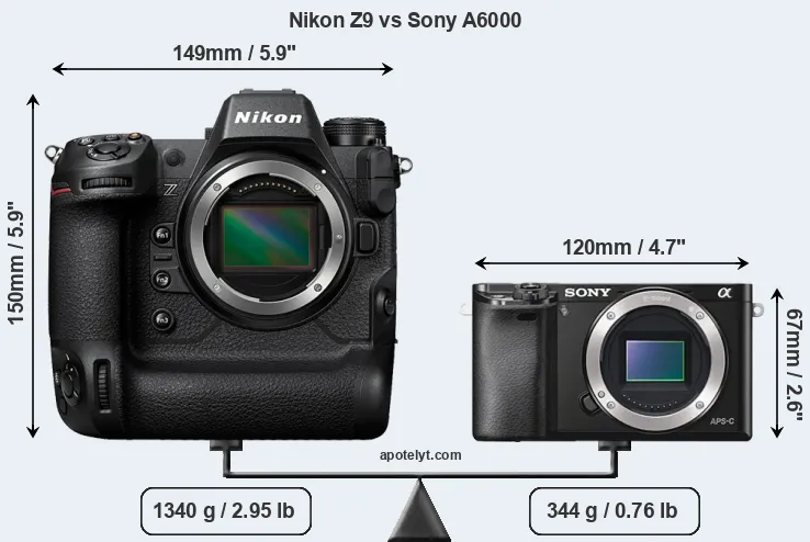 Size Nikon Z9 vs Sony A6000