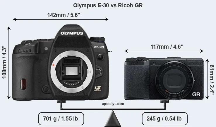 Size Olympus E-30 vs Ricoh GR