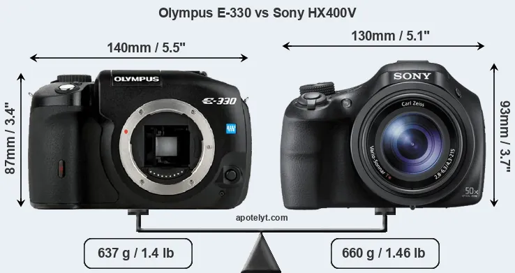 Size Olympus E-330 vs Sony HX400V