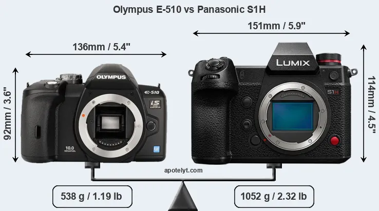 Size Olympus E-510 vs Panasonic S1H