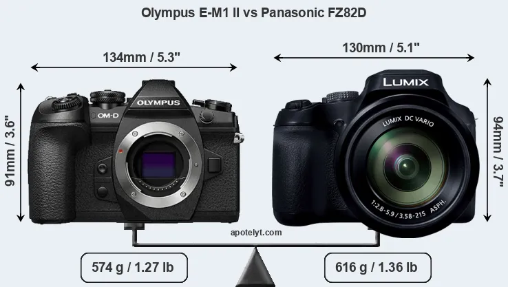 Size Olympus E-M1 II vs Panasonic FZ82D