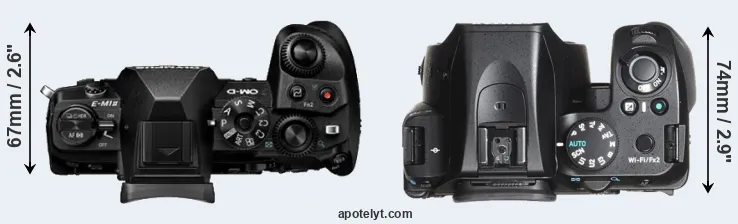 Compare E-M1 II versus K-70 top