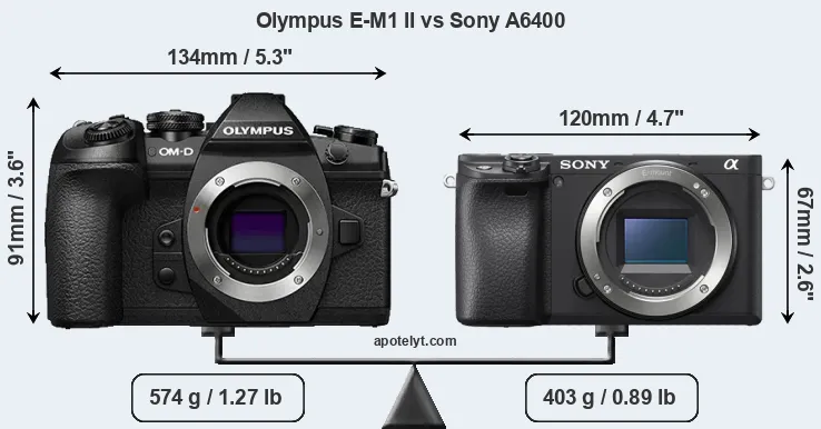 Size Olympus E-M1 II vs Sony A6400