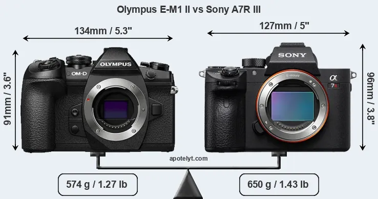 Size Olympus E-M1 II vs Sony A7R III