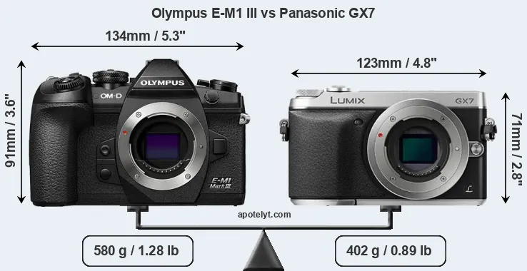Size Olympus E-M1 III vs Panasonic GX7