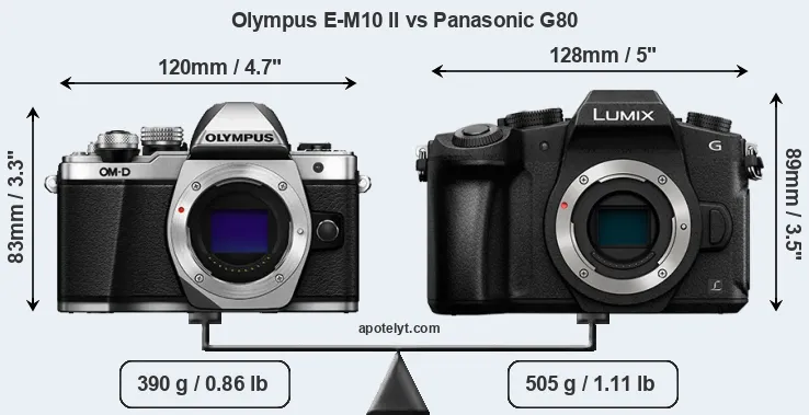Size Olympus E-M10 II vs Panasonic G80