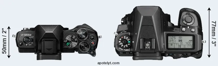 Compare E-M10 III versus K-3 II top
