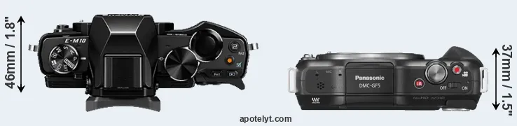 Compare E-M10 versus GF5 top