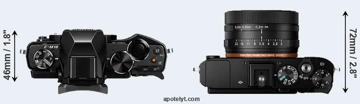 Compare E-M10 versus RX1R II top