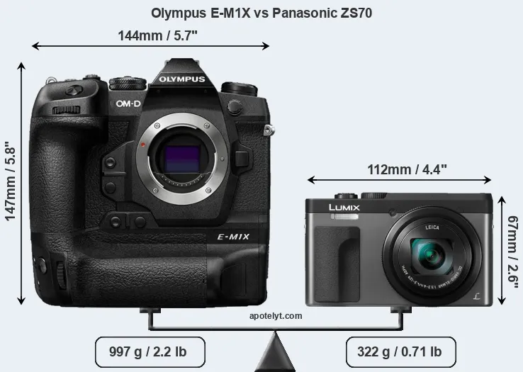 Size Olympus E-M1X vs Panasonic ZS70