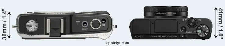 Compare E-P2 versus RX100 V top