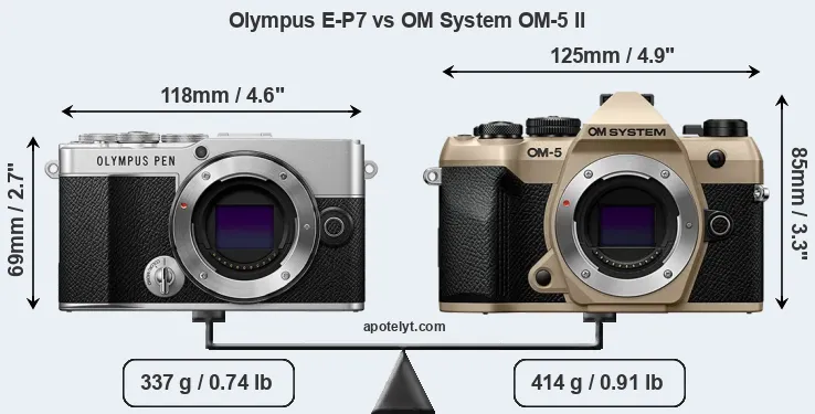 Size Olympus E-P7 vs OM System OM-5 II