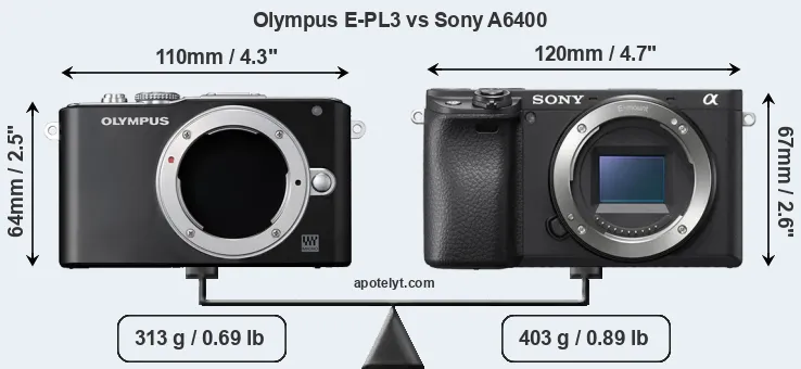 Size Olympus E-PL3 vs Sony A6400