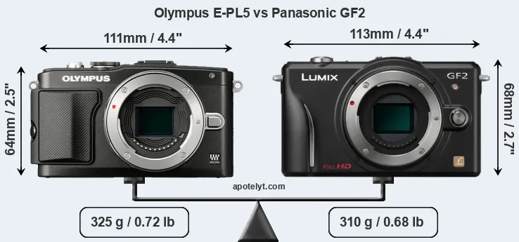 Size Olympus E-PL5 vs Panasonic GF2