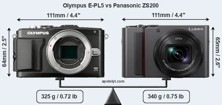 Size Olympus E-PL5 vs Panasonic ZS200