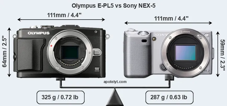 Size Olympus E-PL5 vs Sony NEX-5