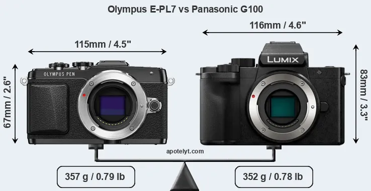 Size Olympus E-PL7 vs Panasonic G100