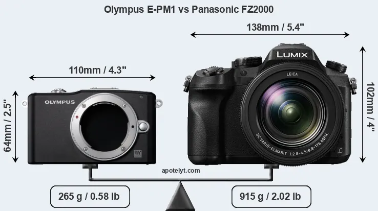 Size Olympus E-PM1 vs Panasonic FZ2000
