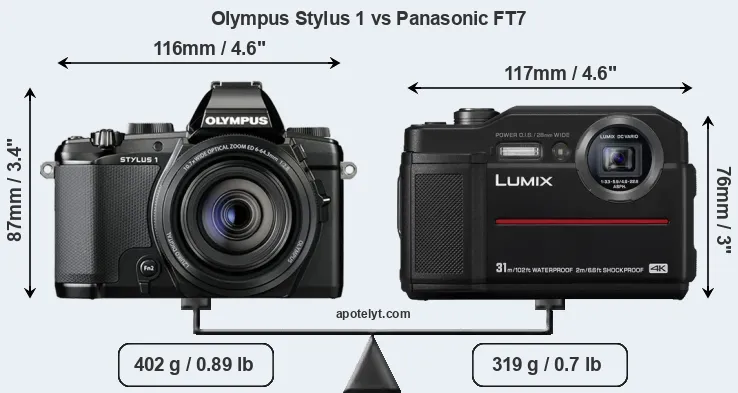 Size Olympus Stylus 1 vs Panasonic FT7