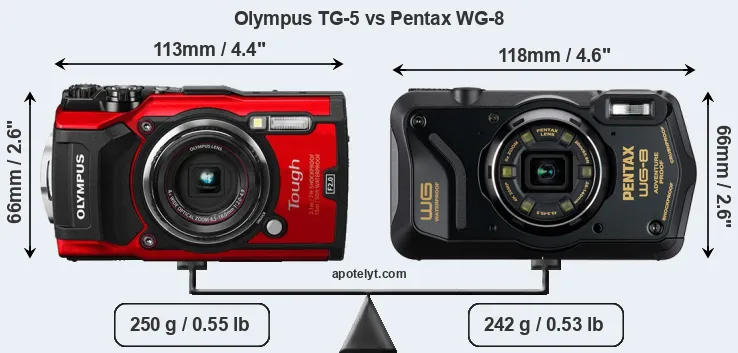 Size Olympus TG-5 vs Pentax WG-8