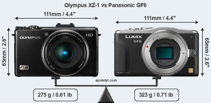 Size Olympus XZ-1 vs Panasonic GF6