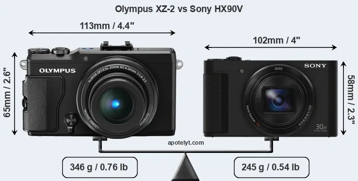 Size Olympus XZ-2 vs Sony HX90V