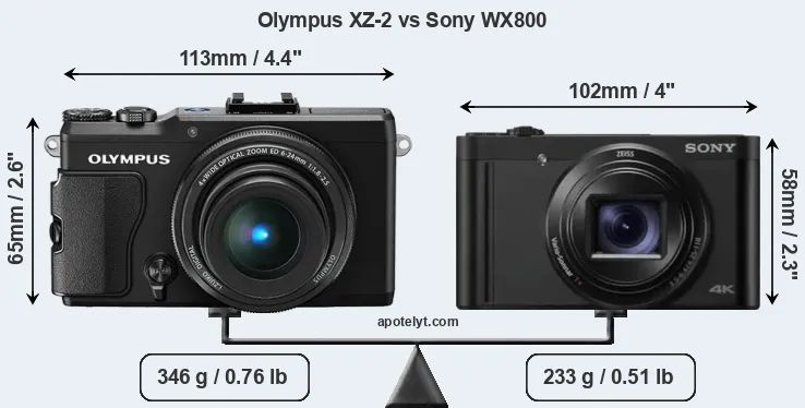 Size Olympus XZ-2 vs Sony WX800