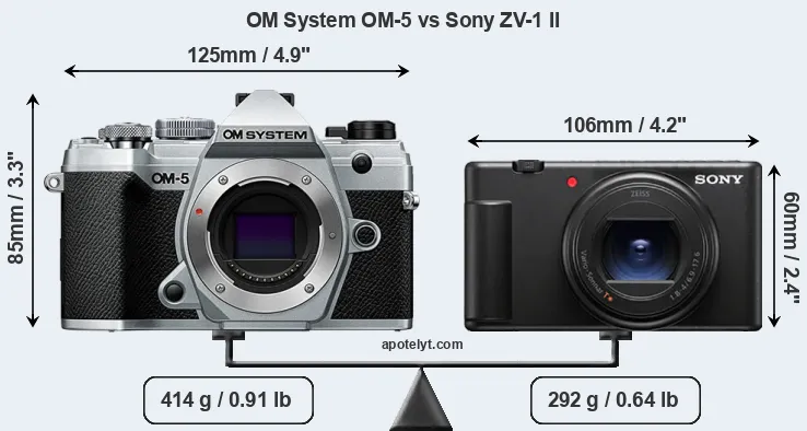 Size OM System OM-5 vs Sony ZV-1 II
