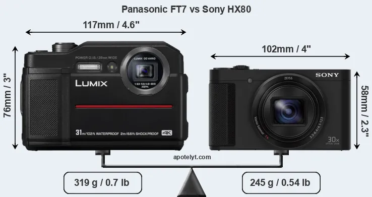 Size Panasonic FT7 vs Sony HX80