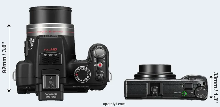 Compare FZ100 versus GR III top