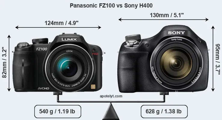 Size Panasonic FZ100 vs Sony H400
