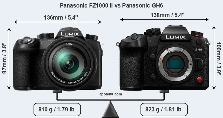 Size Panasonic FZ1000 II vs Panasonic GH6