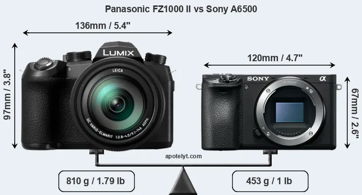 Size Panasonic FZ1000 II vs Sony A6500