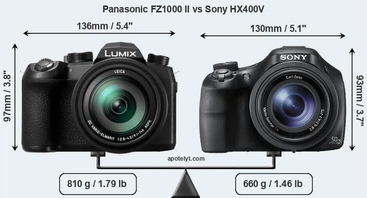 Size Panasonic FZ1000 II vs Sony HX400V