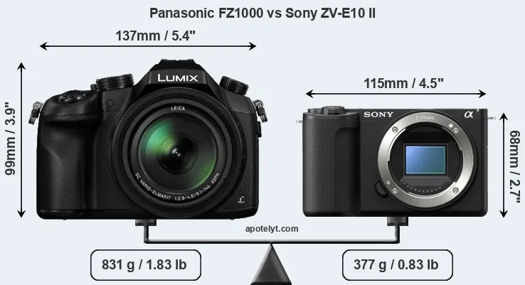 Size Panasonic FZ1000 vs Sony ZV-E10 II