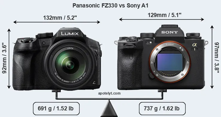Size Panasonic FZ330 vs Sony A1