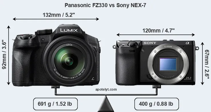 Size Panasonic FZ330 vs Sony NEX-7