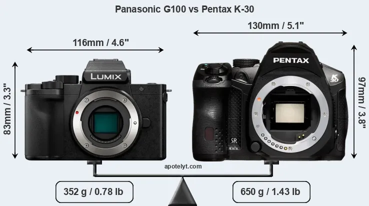 Size Panasonic G100 vs Pentax K-30