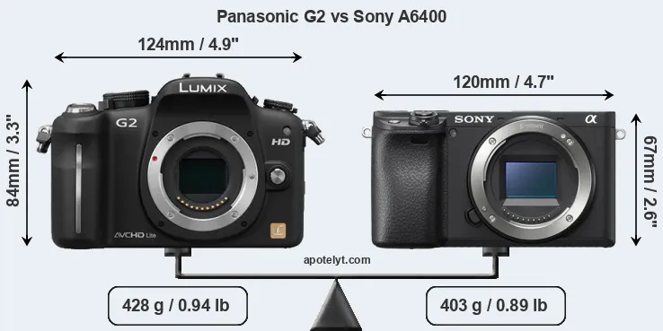 Size Panasonic G2 vs Sony A6400