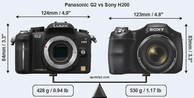 Size Panasonic G2 vs Sony H200